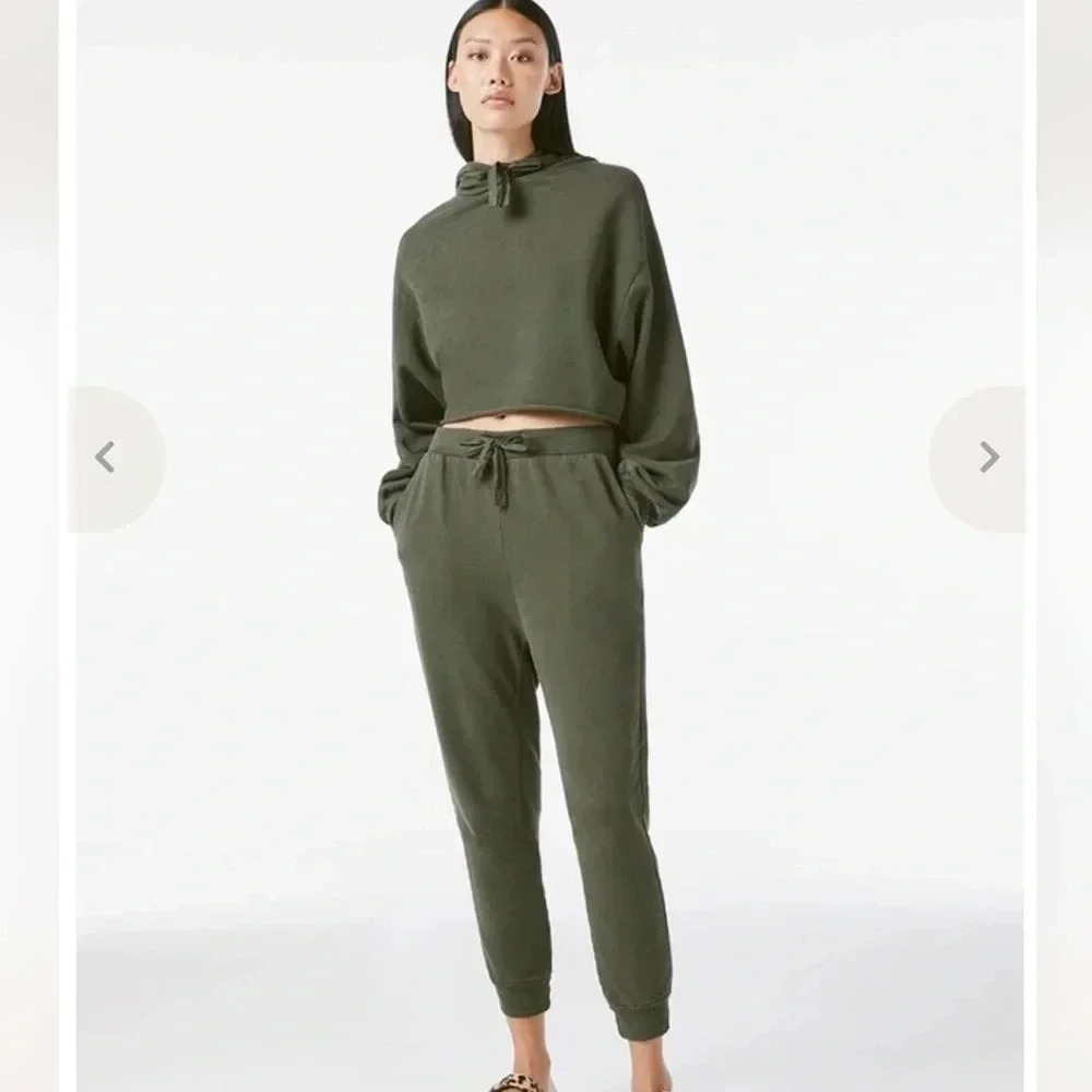 FRAME DENIM EUC Easy Organic Cotton Cropped Hoodie Joggers Set XS Forest Green - Picture 5 of 16